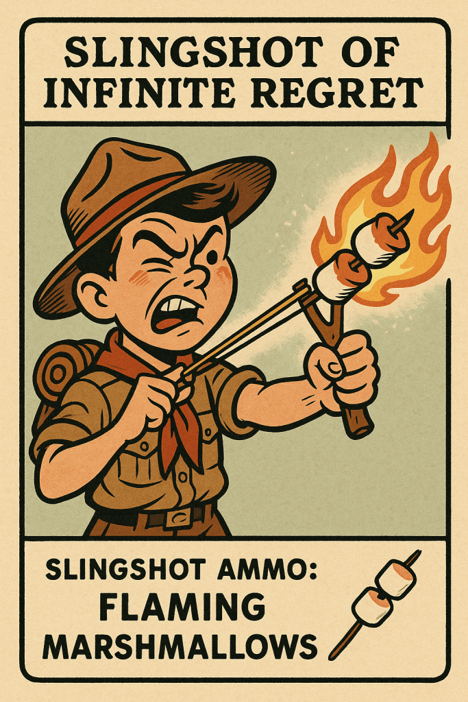 Sure, a slingshot is standard issue. But fill your ammo pouch with something creative: flaming marshmallows, paintballs filled with bug spray, or the petrified tater tots from last night's meal at the dining hall. Projectiles are always a necessity for the long range advantage.
